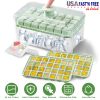 Ice Cube Tray With Lid And Bin Plastic Ice Trays Pop Ice Mold 2 Ice Cube Trays with Scoop Easy Release Stackable Dishwasher Safe Produce 56 Ice Cubes