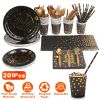 Black Gold Disposable Dinnerware Birthday Party Set For 25 Guests: Paper Plates 9oz Cups Straws Napkins Forks Knives Spoons