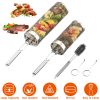 Rolling Grill Baskets BBQ Net Tubes 2 Stainless Steel Barbecue Grill Grates with 2 Handles 2 Hooks Cleaning Brushes