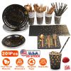 Black Gold Disposable Dinnerware Birthday Party Set For 25 Guests: Paper Plates 9oz Cups Straws Napkins Forks Knives Spoons
