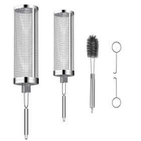 Rolling Grill Baskets BBQ Net Tubes 2 Stainless Steel Barbecue Grill Grates with 2 Handles 2 Hooks Cleaning Brushes