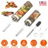 Rolling Grill Baskets BBQ Net Tubes 2 Stainless Steel Barbecue Grill Grates with 2 Handles 2 Hooks Cleaning Brushes