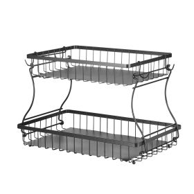 2 Tier Fruit and Vegetable Basket for Kitchen Countertop Storage Stand Holder Banana Hanger