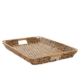 Home & Gardens Beige and Black Resin Rattan Rectangular Serving Tray