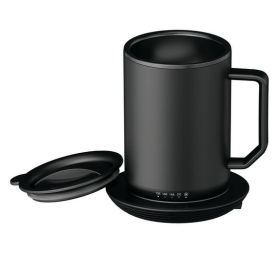 mionMug & Charging Coaster, 12oz. Stainless Steel Self Heating Coffee Mug with Lid, 3.5" x 3.5" x 5"