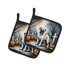 Boxer Spooky Halloween Pair of Pot Holders Kitchen Heat Resistant Pot Holders Sets Oven Hot Pads for Cooking Baking BBQ, 7 1/2 x 7 1/2