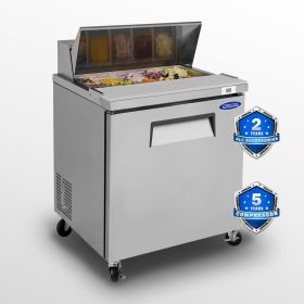 Orikool 29in Commercial Refrigerator Sandwich and Salad Prep Table with a Butcher Block Cutting Board, Protection Lid, Cold Storage, ETL Certified