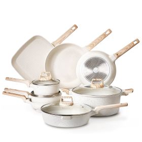 19 Piece Pots and Pans Set Granite Nonstick Kitchen Cookware White