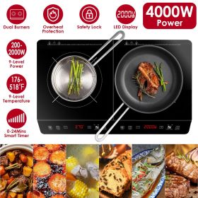 4000W Dual Electric Induction Portable Cooktop Burner Stove Countertop Hot Plate with 9 Temperature 0-3hr Settings