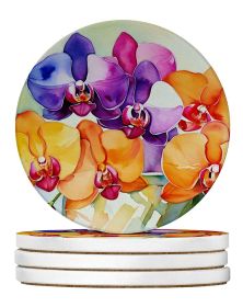 Orchids in Watercolor Large Sandstone Coasters Pack of 4 Absorbent Round Coasters Decor Gifts for Men or Women, 4 in, Multicolor