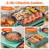Electric Grill and Hot Pot Combo - 1600W Smokeless Korean BBQ Grill with Dual-Zone Cooking Non-Stick Surface & Adjustable Temp Control for 3-6 People