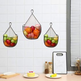 Set Of 3 Metal Fruit & Vegetable Storage Hanging Baskets Wall Mounted, Black Wire Hanging Basket For Kitchen, Flowers, Fruits And Veggies