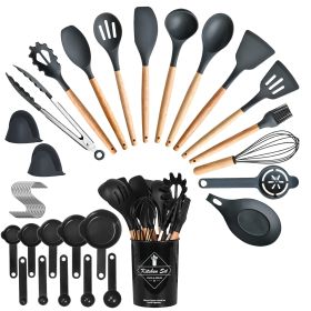 4 Colors Options - 35Pcs Set Kitchen Cooking Utensils Spatula Set/Baking Utensil Set/Kitchen Accessories (Color: Black)