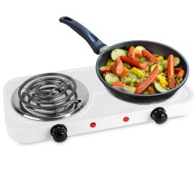 2000W Electric Double Burner Portable Coil Heating Hot Plate/Stove Countertop RV Hotplate With Non Slip Rubber Feet (Color: White)