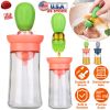 Oil Dispenser Bottle 2 In 1 Glass Olive Oil Dispenser Silicone Dropper with Silicone Brush Dropper Measuring Container for Kitchen Baking BBQ