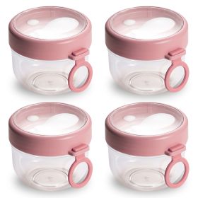 4 Food Containers with Lids and Folding Spoons 20oz Portable & Leak-proof Jars (Option: 4PcsOatsJarsPink)