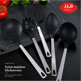 Cooking Utensil Set Premium 5 Piece Kitchen Utensil Set - Stainless Steel Handle, Non-Stick, Heat Resistant, Kitchen Gift (Color: Black)