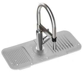 Faucet Splash Mat 14.56x5.51in Silicone Sink Drying Mat Water Drip Catching Tray Water Drainage Pad Sponge Soap Holder for Kitchen Bathroom Sink Fauce (Option: SinkSplashGuardGrey)