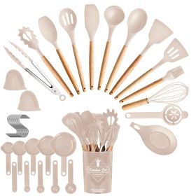 4 Colors Options - 35Pcs Set Kitchen Cooking Utensils Spatula Set/Baking Utensil Set/Kitchen Accessories (Color: Khaki)