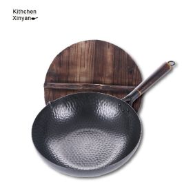 Traditional Handmade Iron Wok/ Iron Pan That Lasts Forever (Option: 32cm wooden cover)