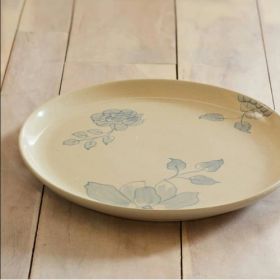Off-White Ceramic Printed Dining Plate (Option: 1pc)