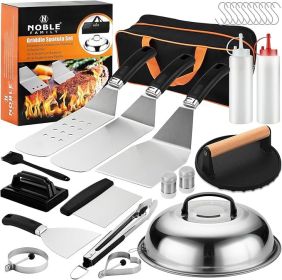 27 PCS Professional Grade Griddle Accessories Kit, Flat Top Grill Set For Camping Grill Spatula Set With Melting Dome, Burger Press, etc (Option: Stainless Steel)