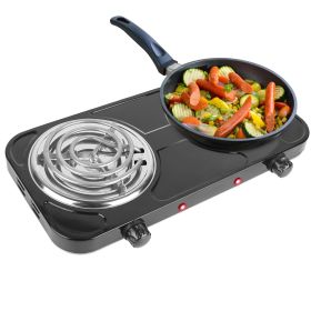 2000W Electric Double Burner Portable Coil Heating Hot Plate/Stove Countertop RV Hotplate With Non Slip Rubber Feet (Color: Black)
