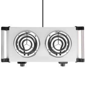 Electric Dual Coil Burner 2000W 5 Temperature Settings Portable for Countertop, RV, Tight Spaces (Option: BurnerSilverDouble)