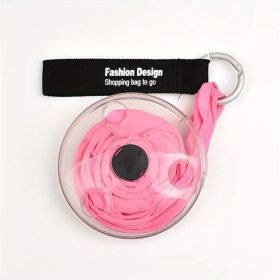 1pc Reusable Shopping Bags; Portable Outdoor Beach Bag; Roll Up Mini Disc Shape Black Grocery Bag; Folding Eco Friendly Light Weight; Kitchen Sup (Color: Pink)