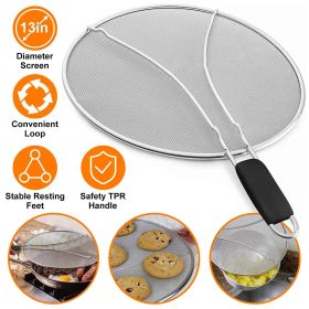 Grease Splatter Screen;  Stainless Steel Fine Mesh Splash Mesh Shield Hot Oil Stopper (Size: 33cm)