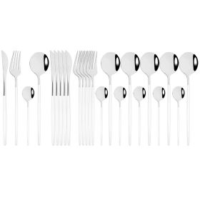 Commercial & Household 24Pcs Dinnerware Set Stainless Steel Flatware Tableware (Type: Flatware Set, Color: White Silver)