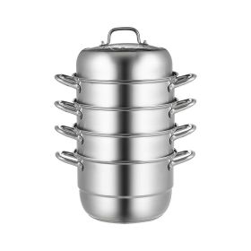 Multi Tiers Kitchen Pan Cookware Stainless Steel Steamer Set (Material: Stainless steel+ tempered glass, Color: Silver A)