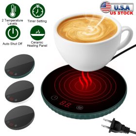 Desktop Electric Cup Warmer 8Hours Auto Off Overheating Protection Smart Timer Setting 2 Temperature Levels Ceramic Heating Panel For Office Home (Color: Green)