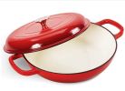 COOKWIN Cast Iron Casserole Braiser;  3.8 Qt; Heavy Duty Casserole Skillet with Lid and Dual Handles