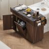 Kitchen Island with Trash Can Storage Cabinet, Kitchen Cart with Drop Leaf, Spice Rack, Towel Rack and Drawer