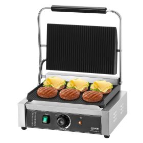 VEVOR Commercial Panini Press Grill Electric Sandwich Maker Griddle Plate 14"x9" (Default: Default)