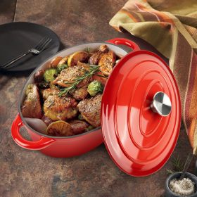 Cast iron Dutch Oven Pot For Gas, Induction cookers, or barbecue grills. (Color: Gradient red)