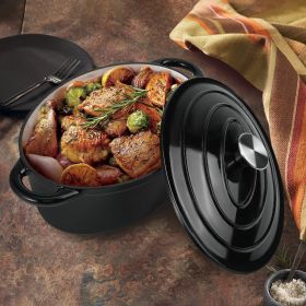 Cast iron Dutch Oven Pot For Gas, Induction cookers, or barbecue grills. (Color: Black)