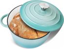 4.5 QT Cast Iron Dutch Oven, Enamel Coated Cookware Pot with Self Basting Lid for Home Baking, Braiser, Cooking, Aqua
