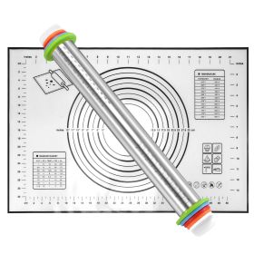 Stainless Steel Rolling Pin with 4 Adjustable Rings, Rolling Mat - Baking Pizza, Fondant & Pie - 150 characters. (Color: Black, Size: One Size)