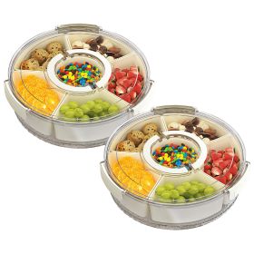 Divided Serving Tray with Lid 360° Rotatable Snack Box Container with 6 Dividers Clear Portable Snack Platters for Fruit Candy Nut Sna (Option: 2PcsDividServingTrayL)