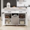 Kitchen Island with Trash Can Storage Cabinet, Kitchen Cart with Drop Leaf, Spice Rack, Towel Rack and Drawer