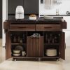 Kitchen Island with Trash Can Storage Cabinet, Kitchen Cart with Drop Leaf, Spice Rack, Towel Rack and Drawer