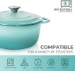 4.5 QT Cast Iron Dutch Oven, Enamel Coated Cookware Pot with Self Basting Lid for Home Baking, Braiser, Cooking, Aqua