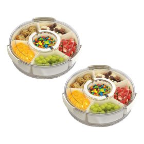 Divided Serving Tray with Lid 360° Rotatable Snack Box Container with 6 Dividers Clear Portable Snack Platters for Fruit Candy Nut Sna (Option: 2PcsDividServingTrayS)